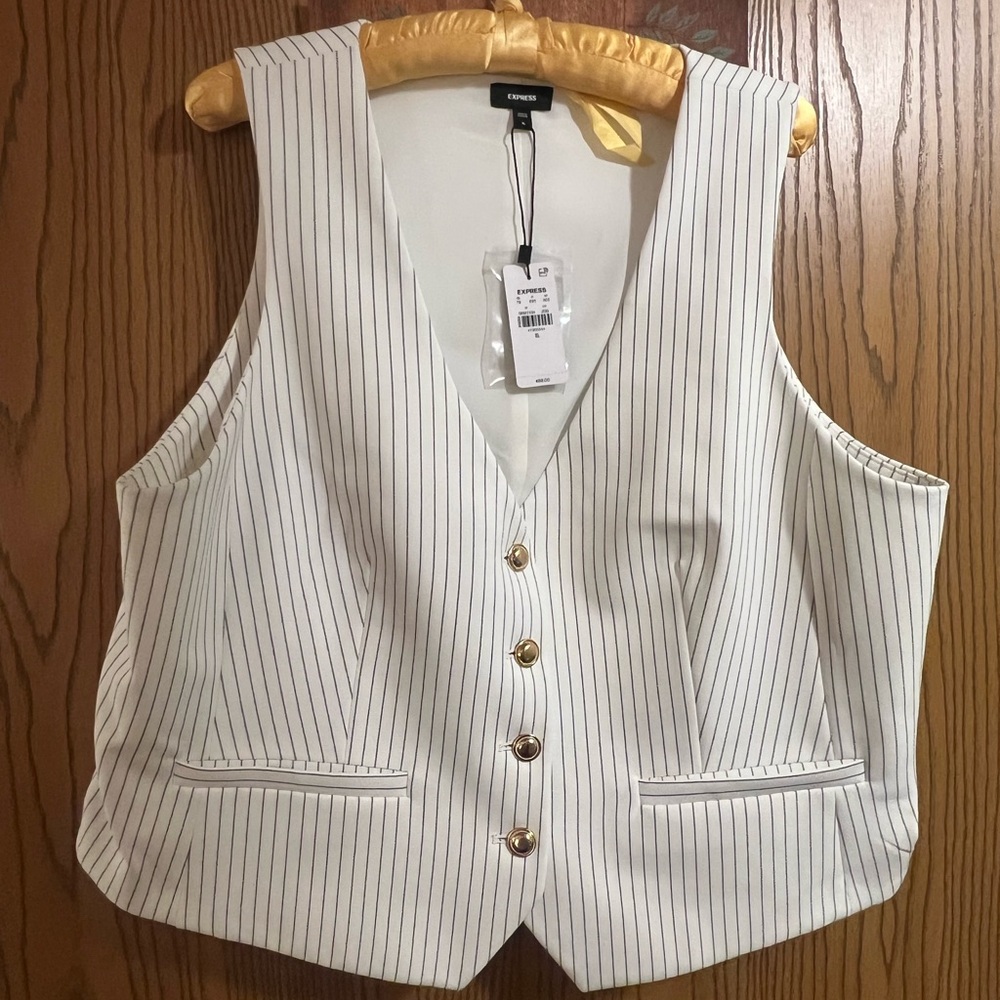 Express Ivory Pinstripe Vest